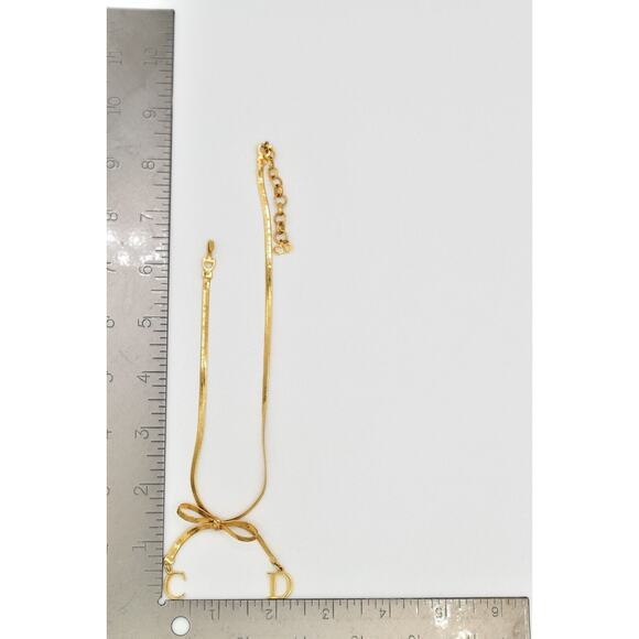 Christian Dior Vintage Bow Choker Necklace Logo CD Charm Gold Chain Signed BinBJ - Picture 12 of 12